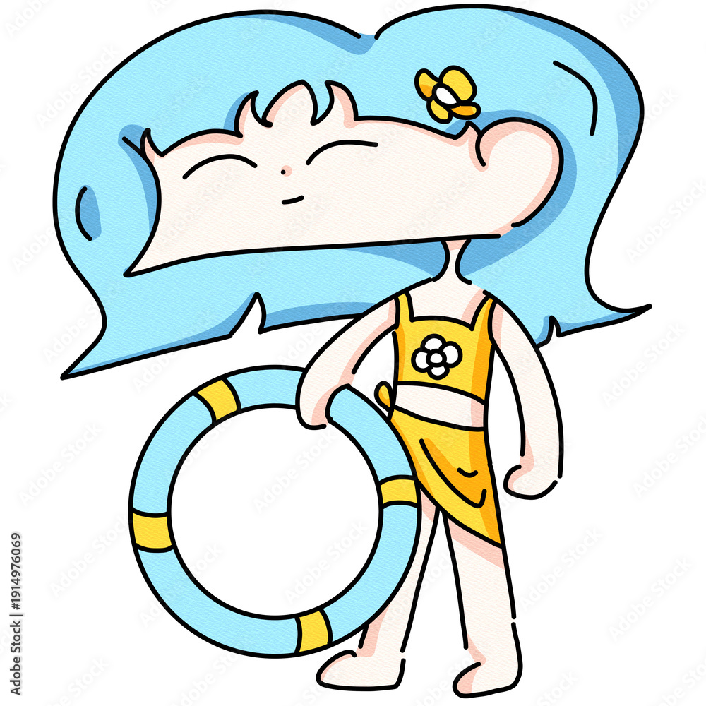 Obraz premium Girl in Swimsuit with Inflatable Lifebuoy Summer Concept