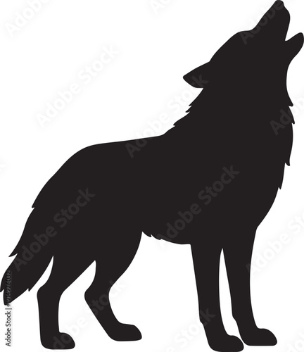 Standing Howling Wolf Silhouette Vector Illustration on White Background