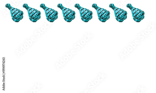 Turquoise BBQ chicken drumsticks with vibrant grilled texture – Ideal for customizable food advertisements, creative BBQ event promotions, and restaurant menu design with space for branding