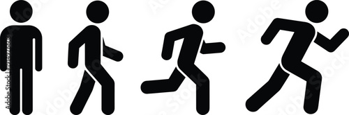 Standing walking running human pictogram silhouettes sequence movement action icon vector isolated set