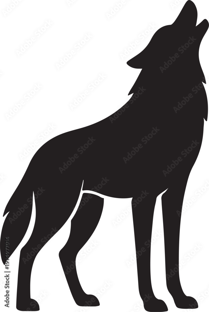 Obraz premium Black silhouette of a howling wolf on a white background, wildlife vector illustration