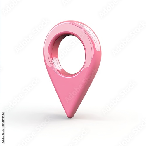 A glossy, pink location marker icon