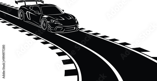 supercar, racing, silhouette, car, speed, track, automotive, vehicle, vector, illustration, black, sport, performance, luxury, aerodynamic, motion, dynamic, design, graphic, artwork