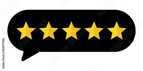 Five stars rating speech bubble customer feedback concept quality service satisfaction review online evaluation testimonial chat message symbol