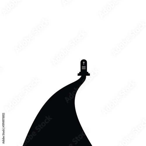 Vector illustration of a winding road leading to a distant lighthouse on a white background