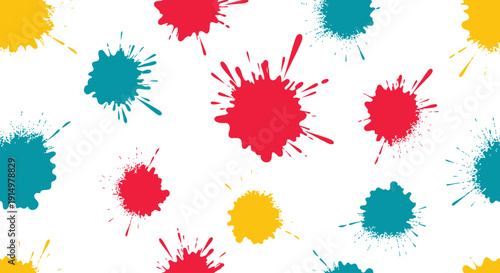 Vibrant Holi celebration with colorful powder splatters, people, and joyful atmosphere in a festive environment from a top view