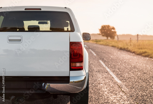 Canvas-taulu Close-up of white pickup truck rear and