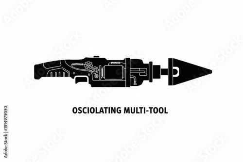 Oscillating Multi-Tool Blueprint: An illustration of an oscillating multi-tool, a versatile handheld power tool designed for various tasks and projects, depicted against a clean background.