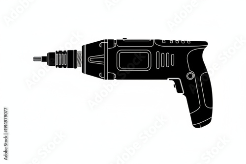 Electric Screwdriver Silhouette: A sleek, black silhouette of an electric screwdriver, the ultimate tool for both professionals and DIY enthusiasts, showcasing precision and power.