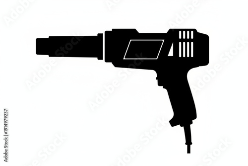 Heat Gun Icon: A sleek, minimalist silhouette of a heat gun, a symbol of precision and craftsmanship in the realm of industry.