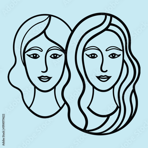 Gemini Zodiac Sign Astrology Constellation Twins Line Art on Blue Background