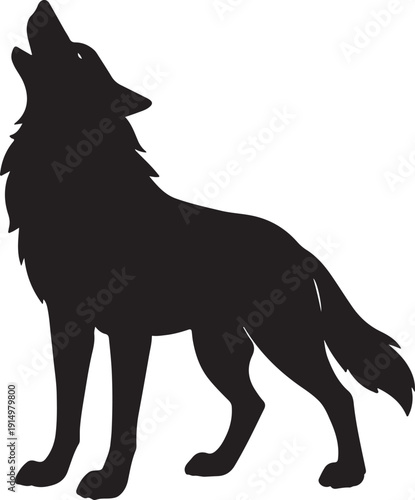 Howling wolf silhouette standing vector illustration on white background