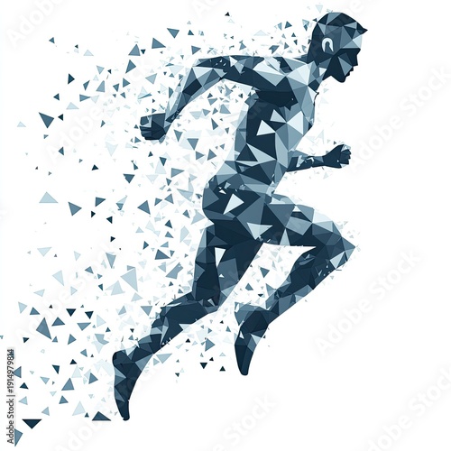 Abstract running figure, geometric design, fragmented, dynamic