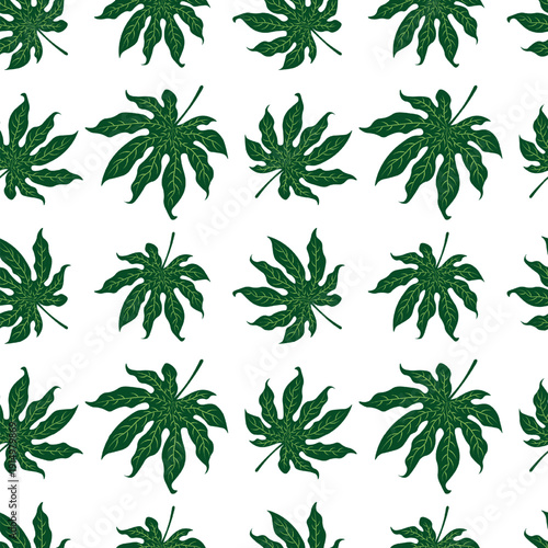 Trendy Seamless pattern of green tropical leaves on a white background