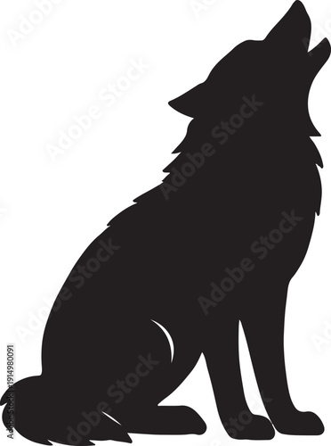 Sitting howling wolf silhouette vector illustration on white background
