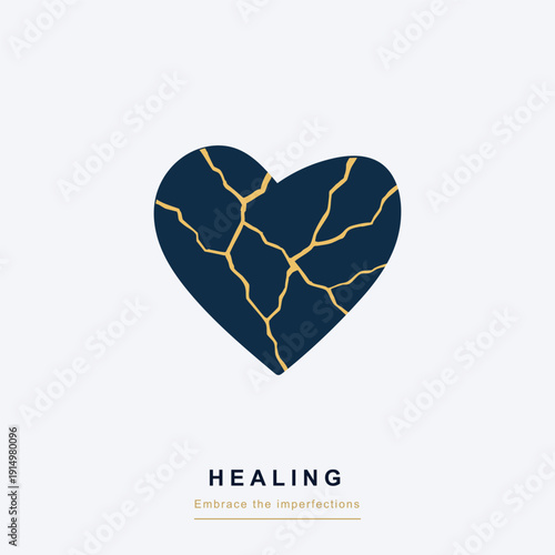 Kintsugi Heart Vector Golden Cracks Healing and Resilience Icon