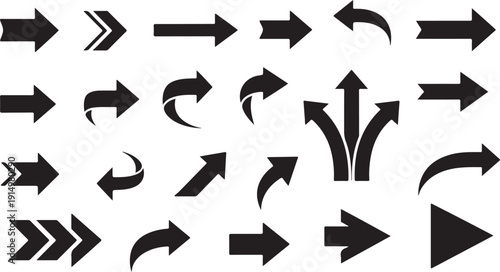 Collection of various black arrows on white background