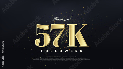 Design thank you 57k followers, in soft gold color.