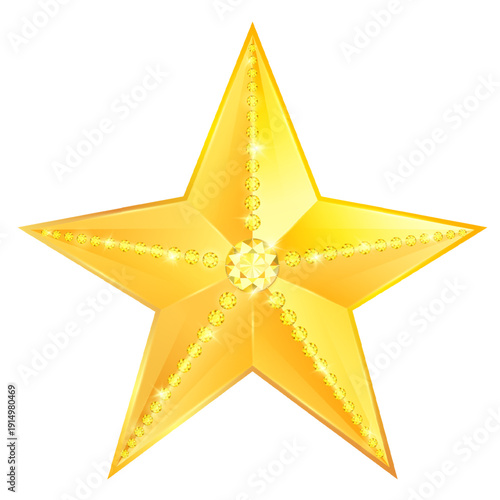 Golden Star with Yellow Diamonds and Precious Gems Jewelry