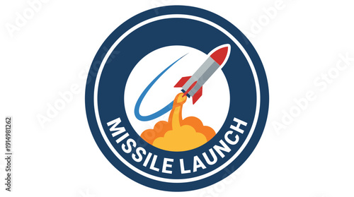 Missile Launch Badge Explosion Cloud d flat vector isolated white background