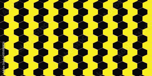 Digital abstract background in the form of hexagonal lines on a yellow and black background. Futuristic digital grid strip line art design for posters, brochures, covers, websites, banners.