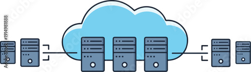 Cloud connected servers and computers network in data center
