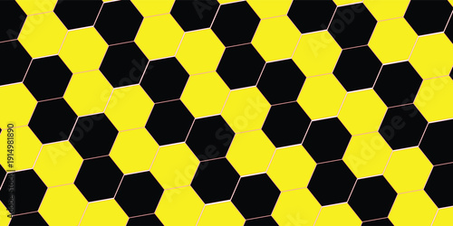 Digital abstract background in the form of hexagonal lines on a yellow and black background. Futuristic digital grid strip line art design for posters, brochures, covers, websites, banners.