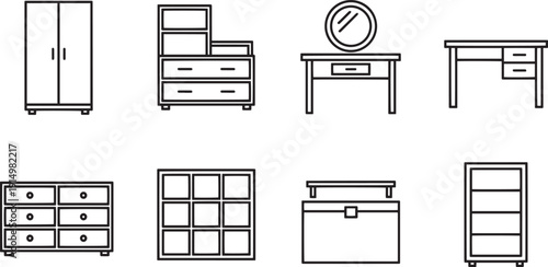 Set of vector silhouette design furniture icons bundle of 8 pieces modern home decor elements
