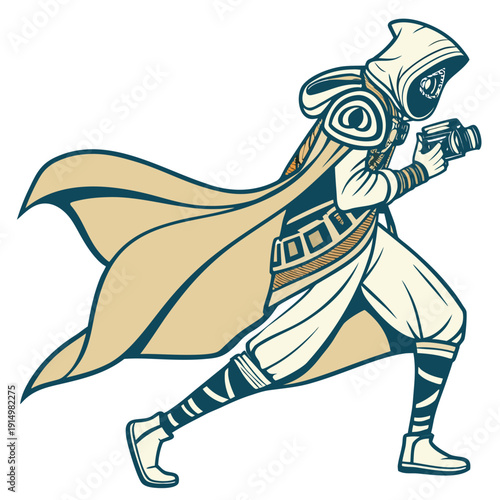 Funny cartoon vector illustration of a zombie woman warrior knight riding a horse in a playful sport style drawing