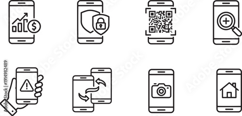 Set of vector silhouette design mobile phone icons bundle with business and finance elements