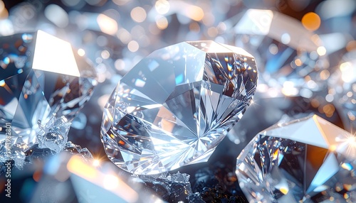 Close-up of Diamonds with Sparkling Reflections.