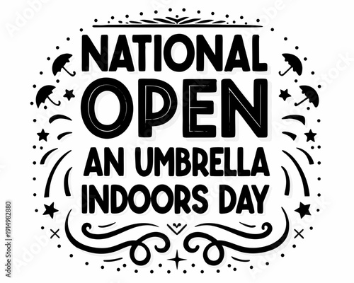 Umbrella Indoors Vector Illustration, National Fun Holiday and Playful Concept