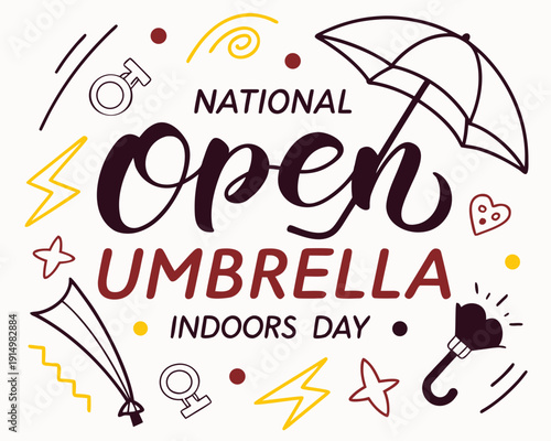 Umbrella Indoors Vector Illustration, National Fun Holiday and Playful Concept