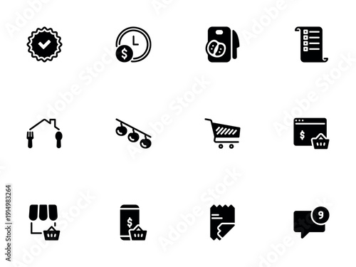 Diverse Black Silhouette Icons for E-commerce and Food Delivery Services