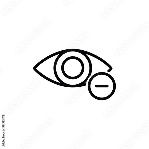 Ophthalmology Eye Icon With Minus Sign Black And White Linear Vision Correction Symbol