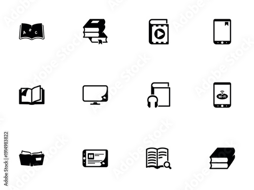 Comprehensive Collection of Education and Digital Reading Silhouette Icons