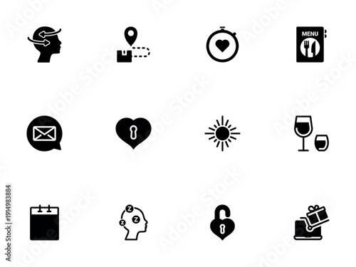 Diverse Set of Black Silhouette Icons for Lifestyle and Business Services