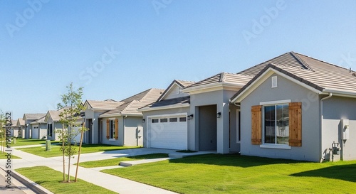 Vertical wood plank shutters single story stucco tract house community architecture