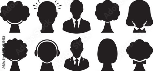 Silhouette icons of diverse people with various hairstyles and expressions