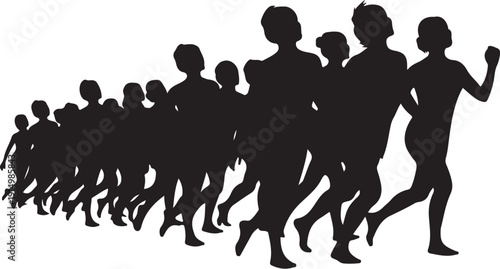 Silhouette of a group of people running together outdoors