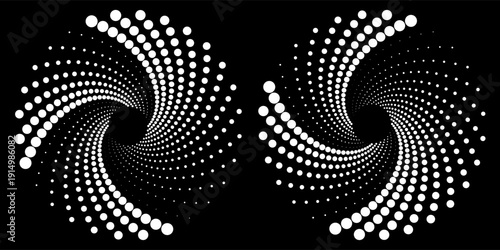 et of black thick halftone dotted speed lines. Speed lines in circle form. Geometric art. Design element for frame, logo, tattoo, web pages, prints, posters, template, abstract vector background.