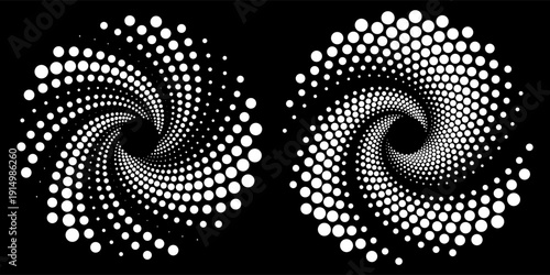 et of black thick halftone dotted speed lines. Speed lines in circle form. Geometric art. Design element for frame, logo, tattoo, web pages, prints, posters, template, abstract vector background.