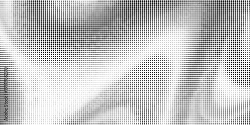 Halftone crumpled paper texture. Old creased paper page wallpaper. Dotted rough wrinkled background. Comic pop art grainy overlay. Aged damaged gritty page in cartoon style. Vector crumpled surface