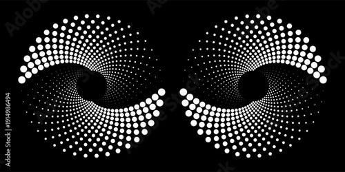 et of black thick halftone dotted speed lines. Speed lines in circle form. Geometric art. Design element for frame, logo, tattoo, web pages, prints, posters, template, abstract vector background.