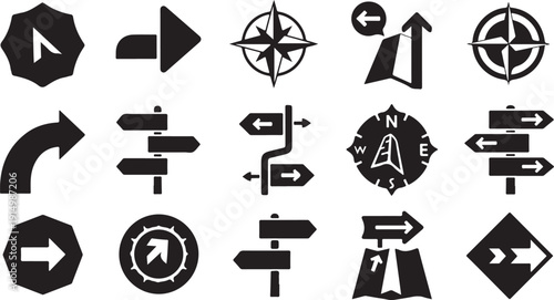 Navigation icons for direction and guidance on a map