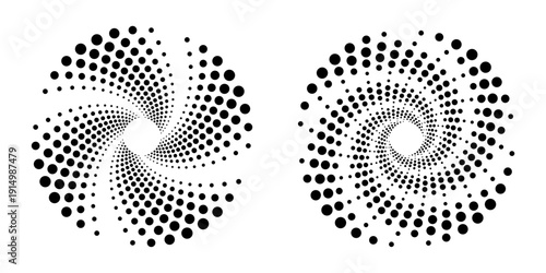 Rotating quartet of circular dots sections. Halftone fabric design. Halftone circle dots texture. Vector design element for various purposes.