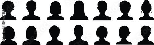 Avatar silhouettes vector collection people profiles portraits users icons black illustration isolated set modern style