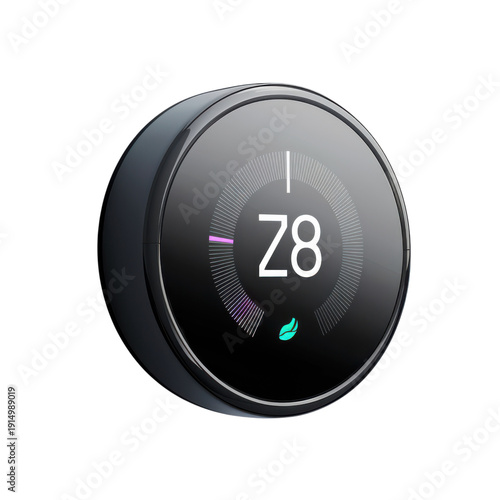 Round smart thermostat display showing 78 temperature reading isolated on Transparent Background