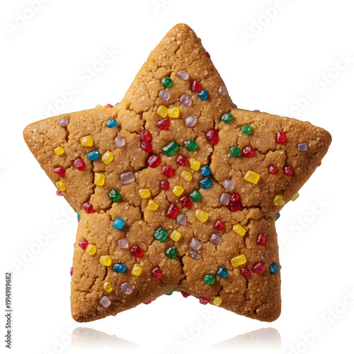 Star shaped cookie with sugar crystals on black isolated on a transparent background image
