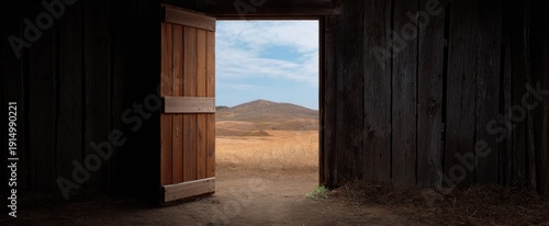 Panel kuchenny z motywem rustic barn door ajar sparking allure for adventure beyond the threshold